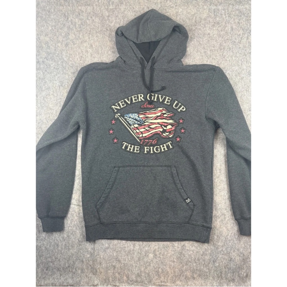 Buck Wear‎ Hoodie Men's L Black USA Flag Graphic Print Kangaroo Pocket Pullover